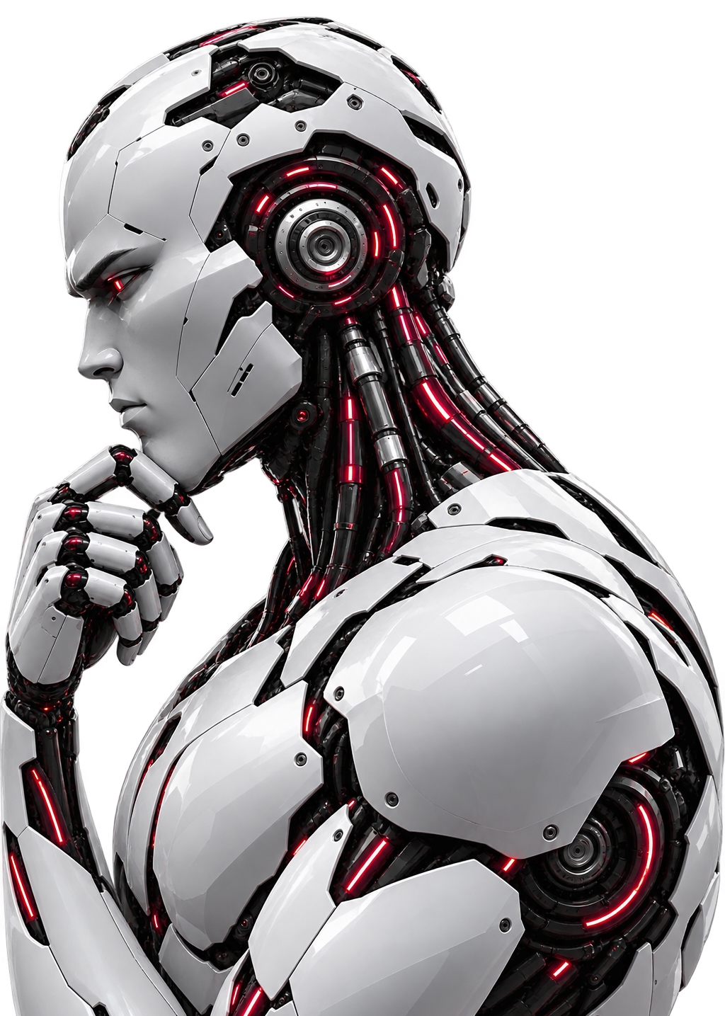 Robotic figure in a thinking pose, representing OrbitWick's engineering and research